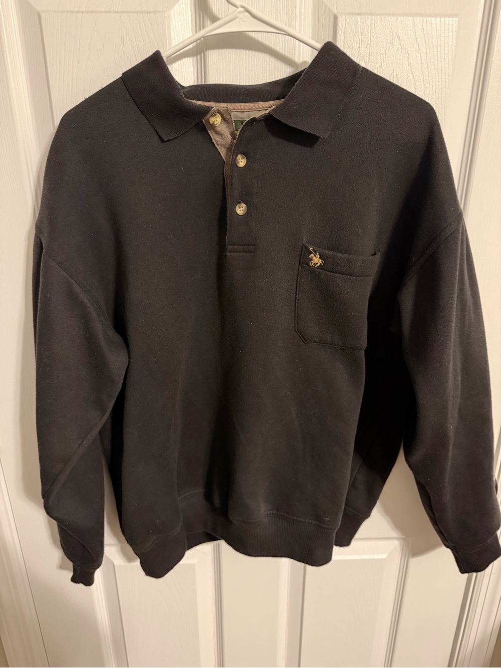 Men's Black Long-Sleeve Polo Sweater